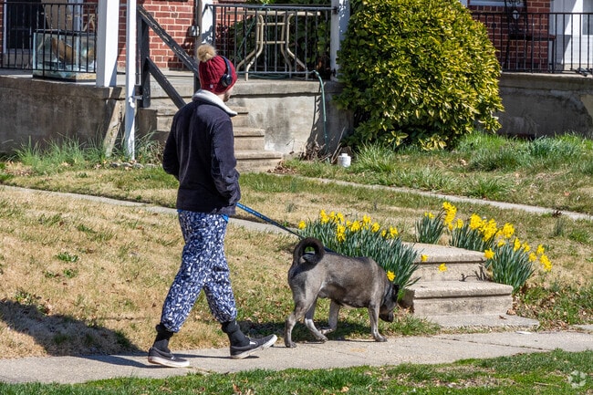 Enjoy the spring blooms in Cameron Village with your furry best friend.