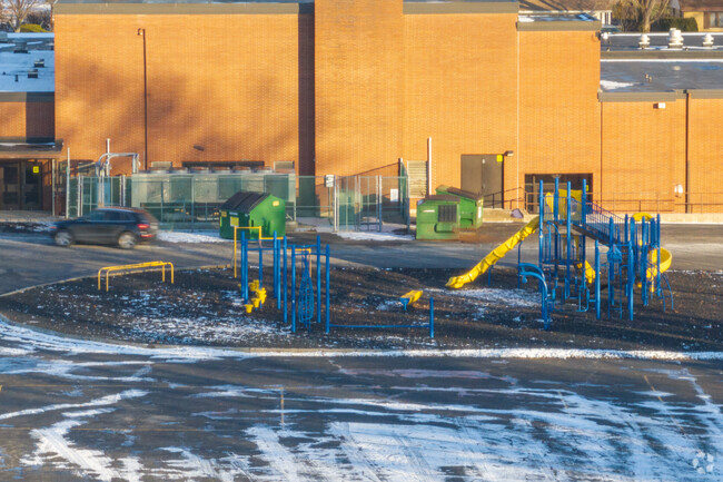 Coquillard Elementary School has a large, colorful playground.