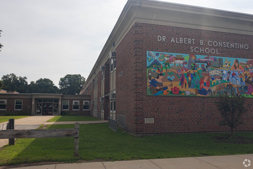 Consentino Middle School in Mount Washington has a vibrant mural on the building's exterior.