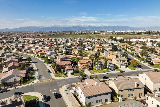An elevated view of the community in Eastvale, CA.