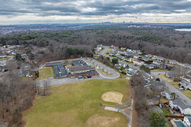 An aerial overview of the Colonial Park Elementary School in Stoneham, MA.