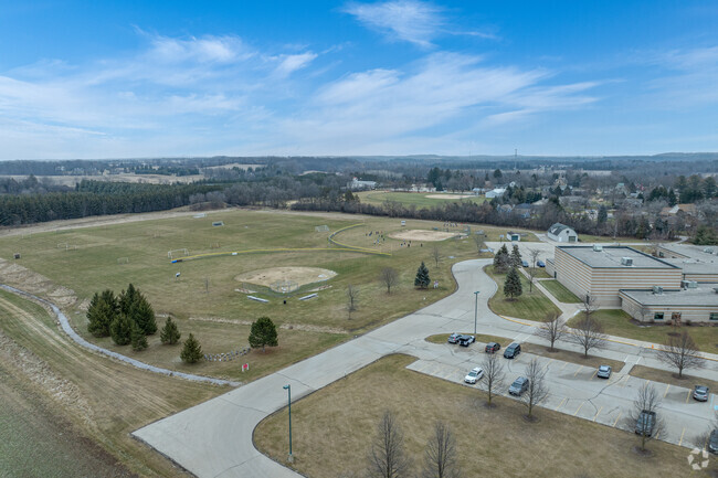 An aerial view of the sports field at Stone Bank Elementary School.