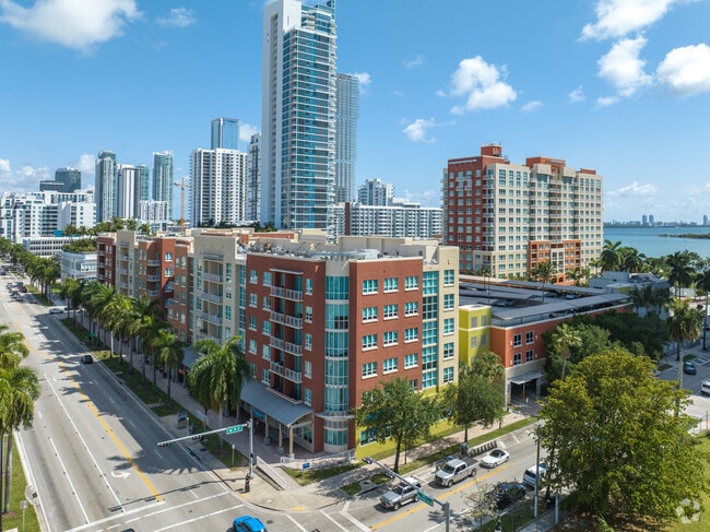 Some affordable small sized condo buildings can be found along Biscayne Boulevard.