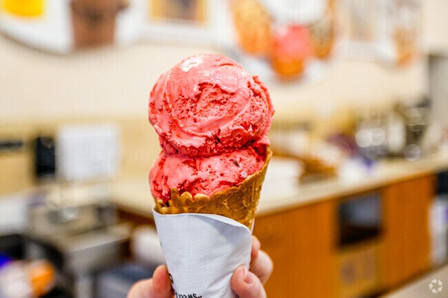 A delicious two scoops of Traverse City cherry ice cream at Kilwins in Summerfield, Fl.