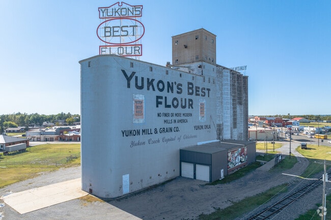 “Yukon’s Best Flour” glows brightly atop the historic Yukon flour mill along Route 66.