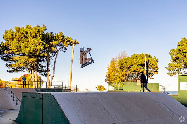 Scooters are a popular vehicle for tricks at Racine Skatepark.