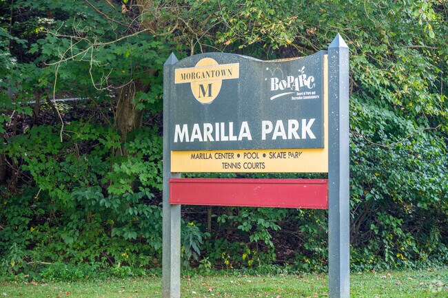 Marilla Park has many amenities including tennis courts and a skate board park.