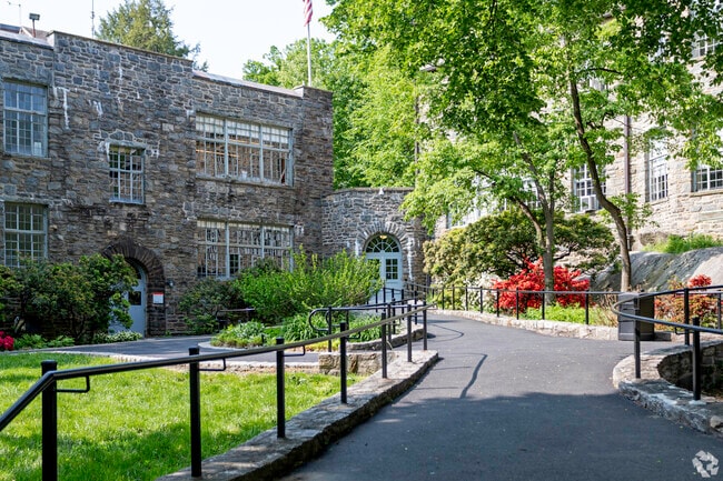 Entrance to Ethical Cultural Fieldston School with a beautiful campus.