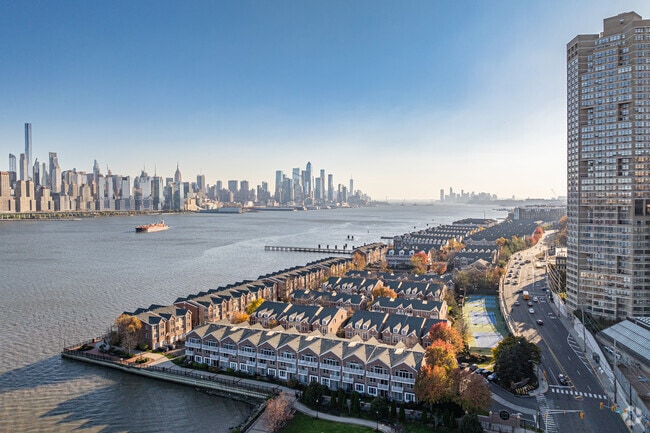 West New York includes a sliver of land between the hill and the water of the Hudson River.