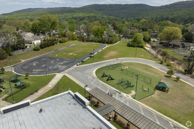 Playground and athletic field of Blossomwood Elementary School in Huntsville Alabama.