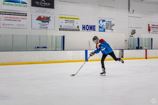 Watch local hockey games at the West Meadows Ice Arena, north of Creekside.