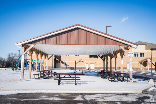 Lunch outdoors in the snow at Coy Elementary.