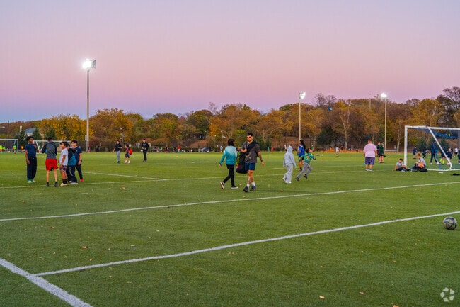 Gregg Park's field in Bayonne is popular for football and soccer practices and games.