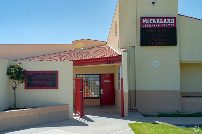 The entrance to San Joaquin High School is located on the East end of campus.