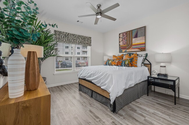 Spacious bedroom with natural lighting