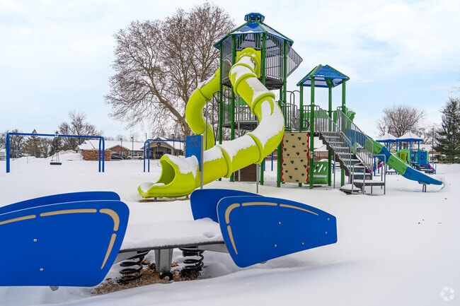 Batton Park features a playgroud, basebaell fields, a covered pavilion, and more.