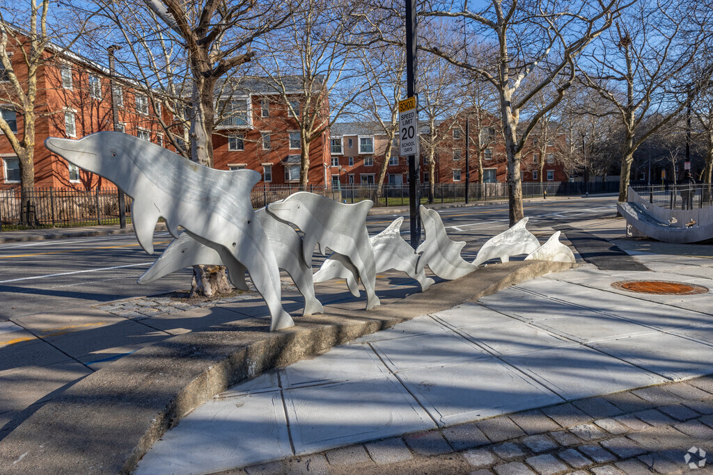 A playful sculpture greets you to Dever Elementary School in Dorchester.