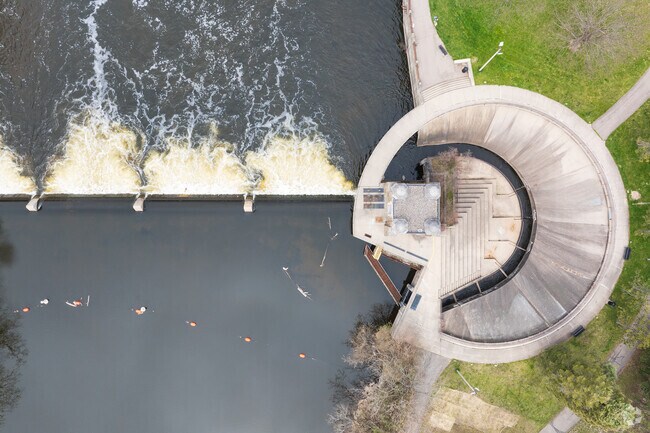 The fish ladder, located in Old Town, was built to help fish swim up the Grand River.