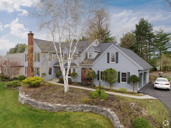 A birch tree majestically sits in front of a charming single-family home in Normanskill.