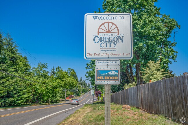 A classic Welcome to Oregon City marker adds hometown charm to South End.
