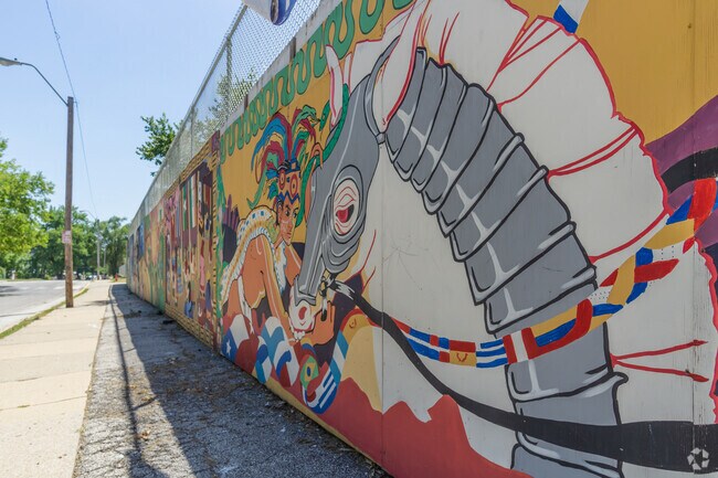 Painting at Whittier Elementary School depicts horses and Aztec warriors.