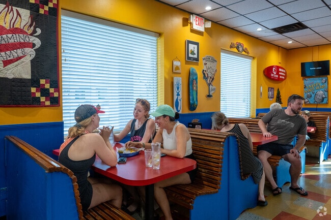 Flaming Amy's Burrito Barn, located near The Cape, is a popular spot for meeting up with friends and enjoying flavorful, casual fare.
