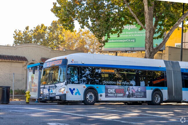 The VTA buses are passes by the Roosevelt Park area frequently perfect for commuters.