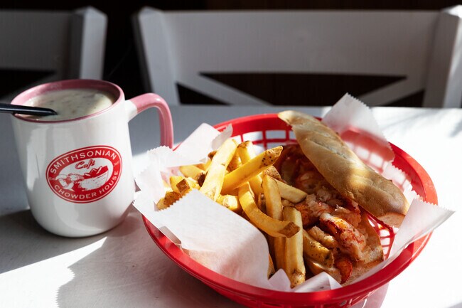 A hot lobster roll and large mug of chowder is great anytime of year in Hatfield.