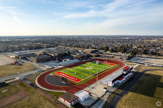 An aerial view of Chippewa Valley High School athletic field