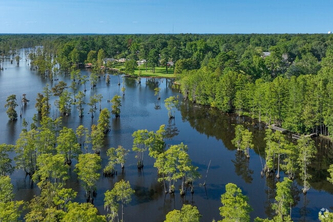 There are houses situated on spacious lots along Second Mill Pond in Millwood.