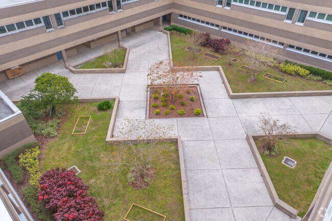 Hill Middle School features a courtyard inside the school.