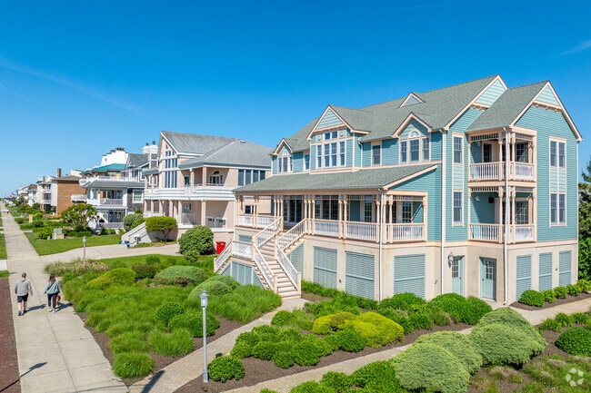Luxury homes of Cape May sit steps away from the beach and a paved promenade.