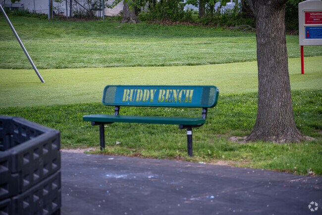 Maple Elementary School offers a buddy bench to promote intellectual engaging conversation.