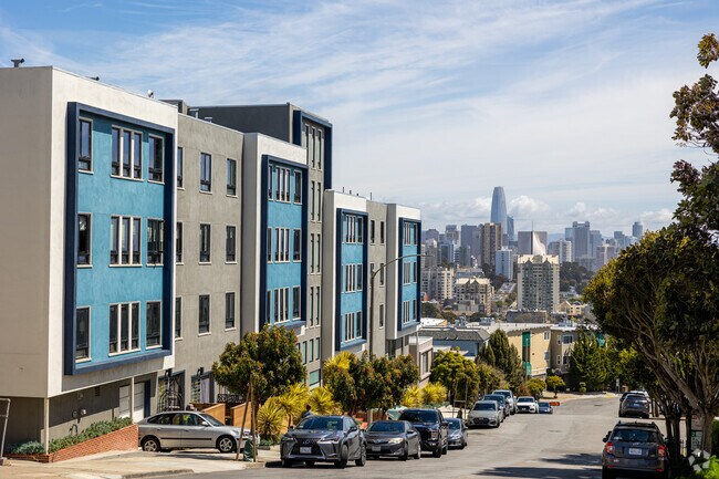 San Francisco skyline views are affluent from the streets of Anza Vista, San Francisco.