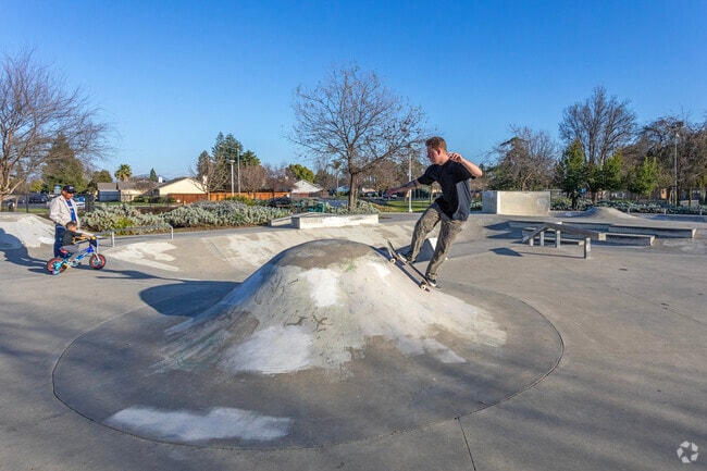 Skaters can practice their skills at Sanger Skate & BMX Park.