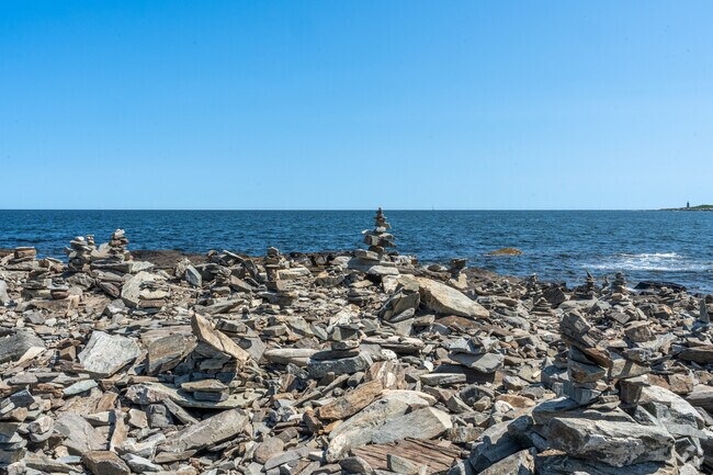 Cairn Beach on Peaks Island east side offers beautiful views and man made rock sculptures.