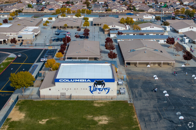 The Columbia Middle School offers a sprawling campus when viewed from above.