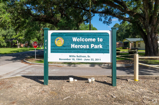 For one of the best parks in the Cedar Grove,  keep an eye out for this Heros Park sign.