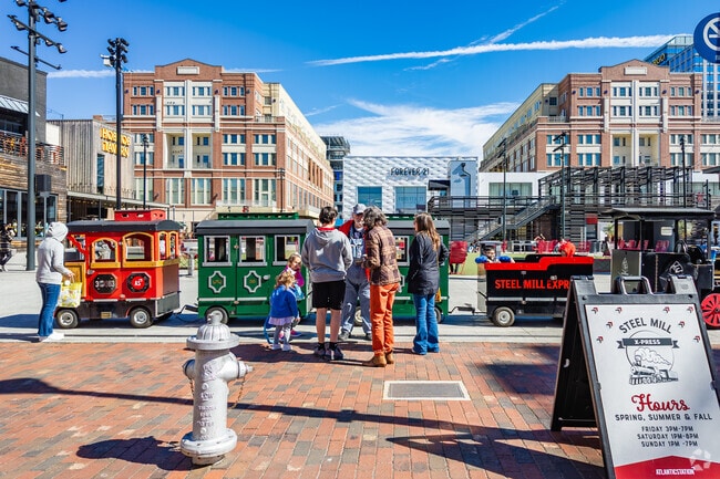 Steel Mill Express is a children's train that loops around Atlantic Station near Loring Heights.
