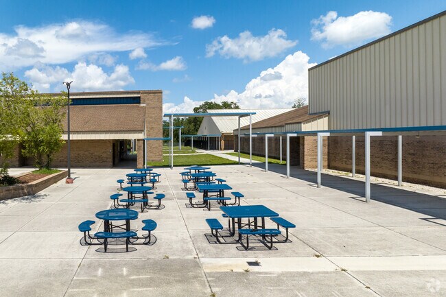 James Stephens International Academy in Fort Myers has outdoor tables for sitting outside