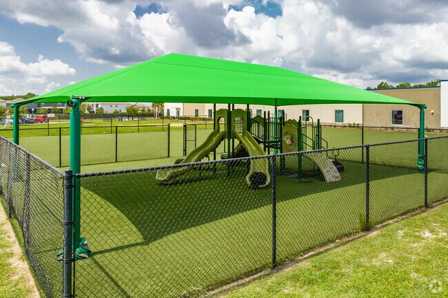 Union Park Charter Academy uses awnings to block the sun for kids outdoor play in Wesley Chapel.