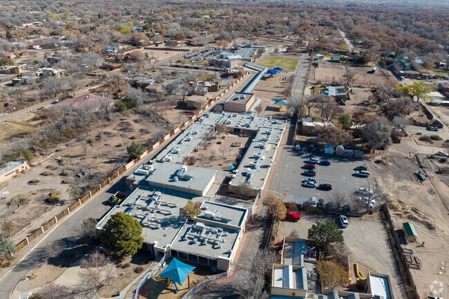 Aerial view of Corrales Elementary School facing east.