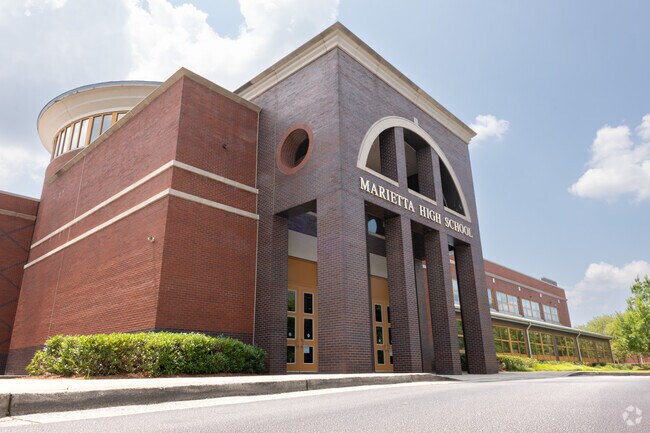 Main entrance to Marietta High School in Marietta, GA.