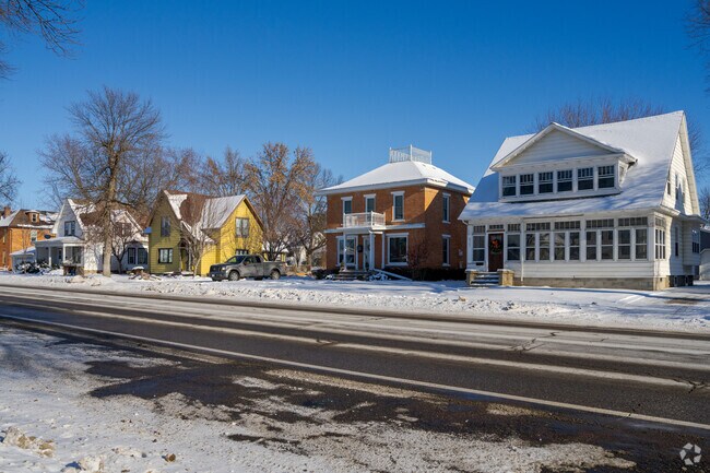 Mixed architectural styles line neighborhoods in Sauk Centre.