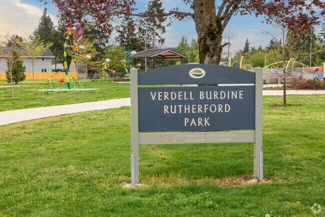 Signage welcomes you to Verdell Burdine Rutherford Park in the Centennial Neighborhood.