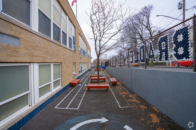 There is a small courtyard at Bradley Elementary in Harbor View-Orient Heights.
