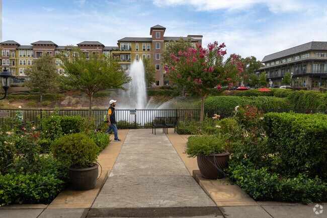 El Dorado Hills Town Center features a pond with multiple fountains amidst its many shopping and dining options near Blackstone.