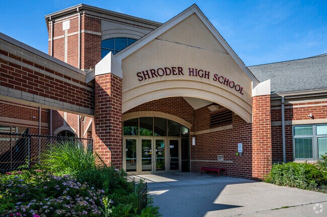 Front entrance to Shroder Paideia High School in Madisonville.
