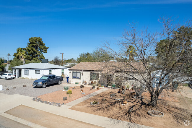 Many homes feature desert landscaping for low water usage.