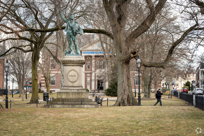 The Perry sculpture in Eisenhower Park is a popular spot for East Passage Estates residents in Downtown Newport.